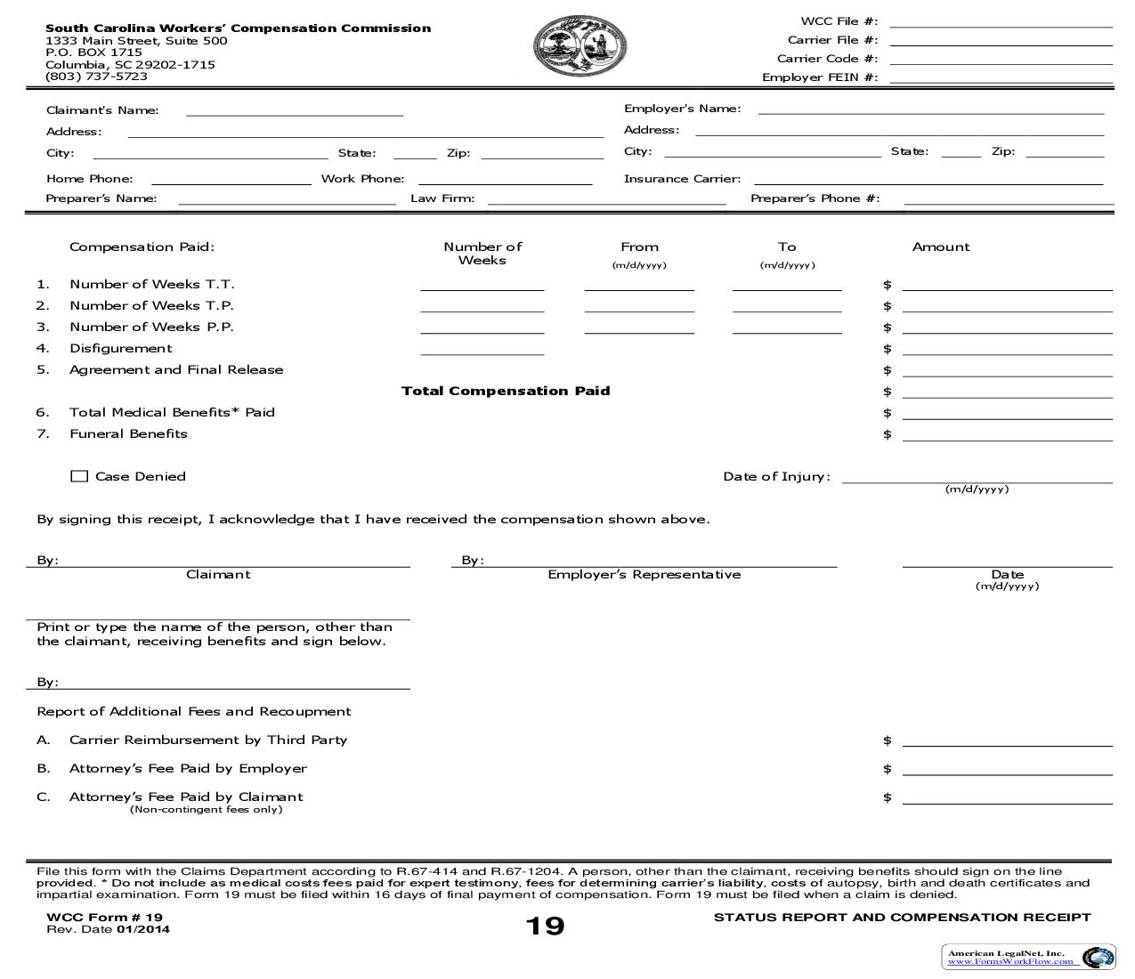 Status Report And Compensation Receipt {19} | Pdf Fpdf Doc Docx | South Carolina