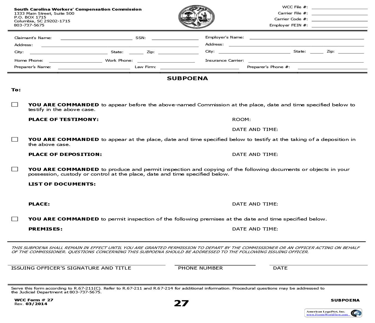 Subpoena {27} | Pdf Fpdf Doc Docx | South Carolina