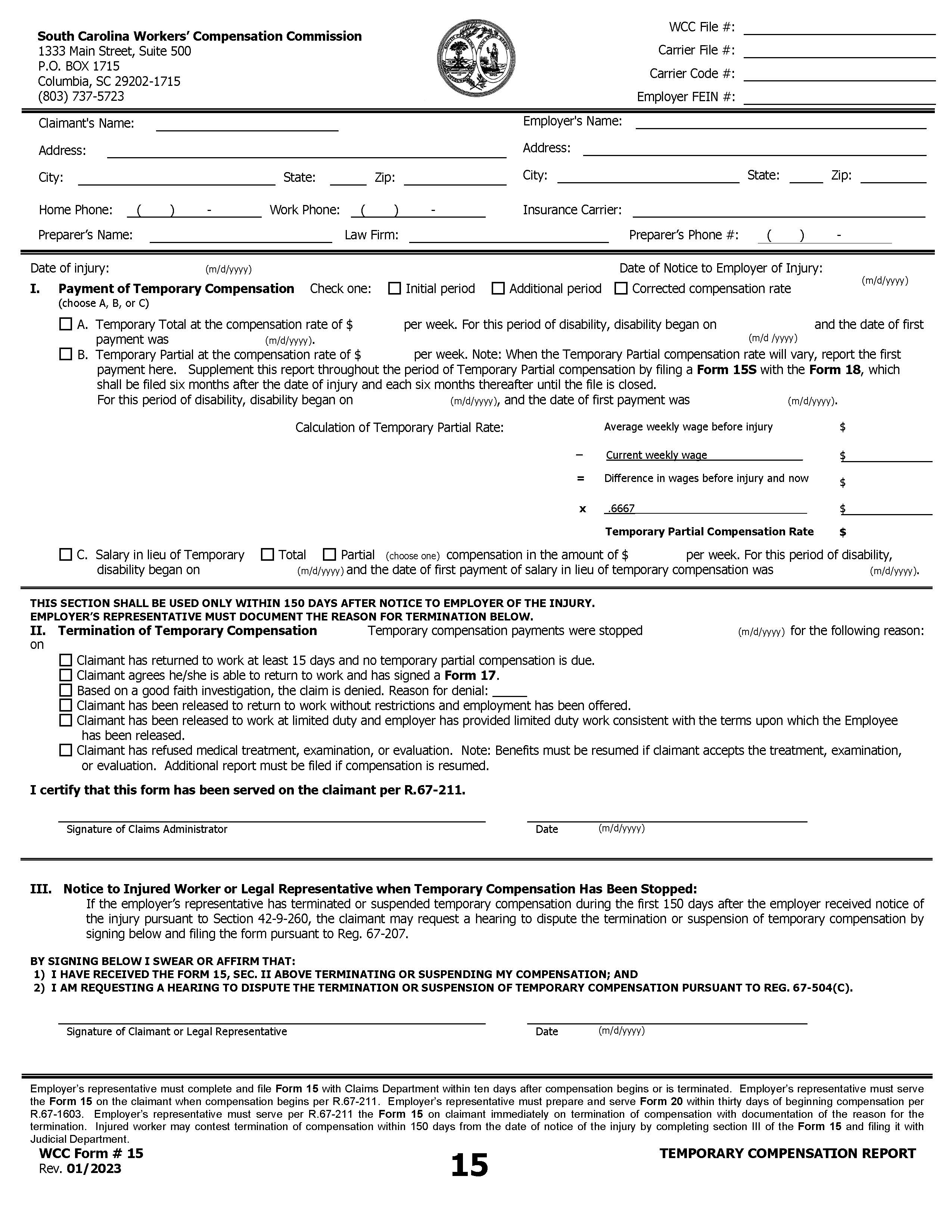 Temporary Compensation Report {15} | Pdf Fpdf Doc Docx | South Carolina