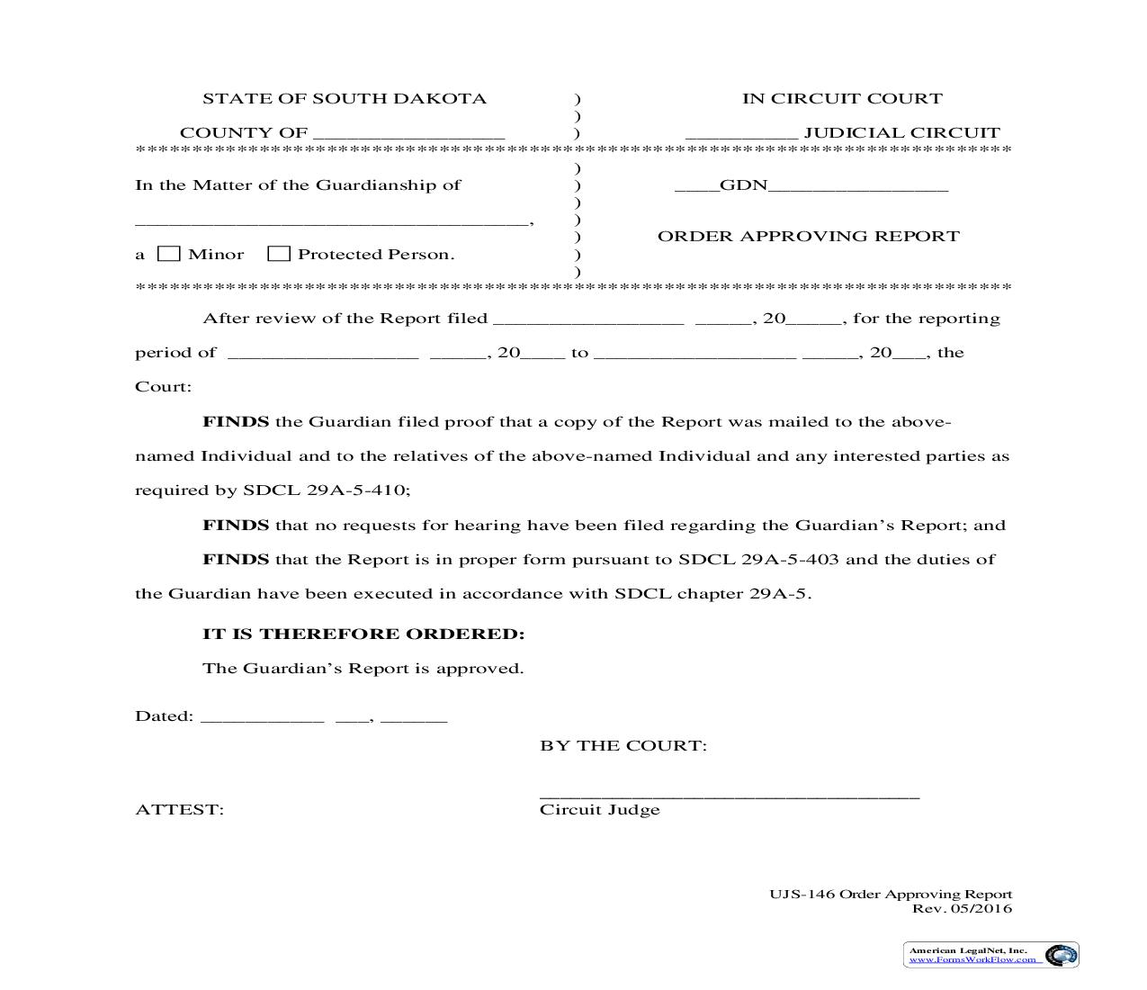 Order Approving Report {UJS-146} | Pdf Fpdf Doc Docx | South Dakota