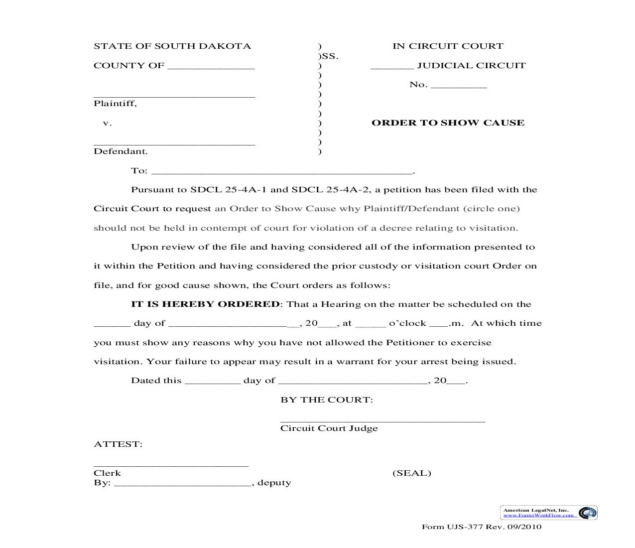 Order To Show Cause {UJS-377} | Pdf Fpdf Doc Docx | South Dakota