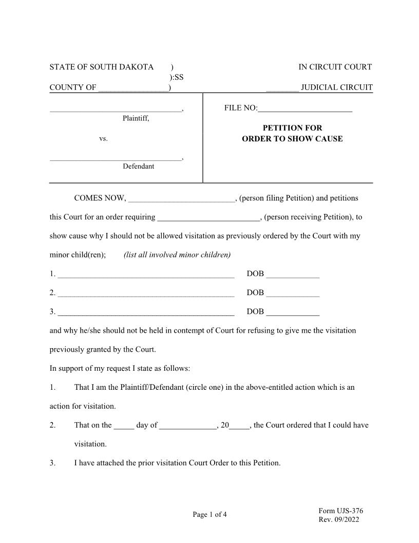 Petition For Order To Show Cause {UJS-376} | Pdf Fpdf Doc Docx | South Dakota