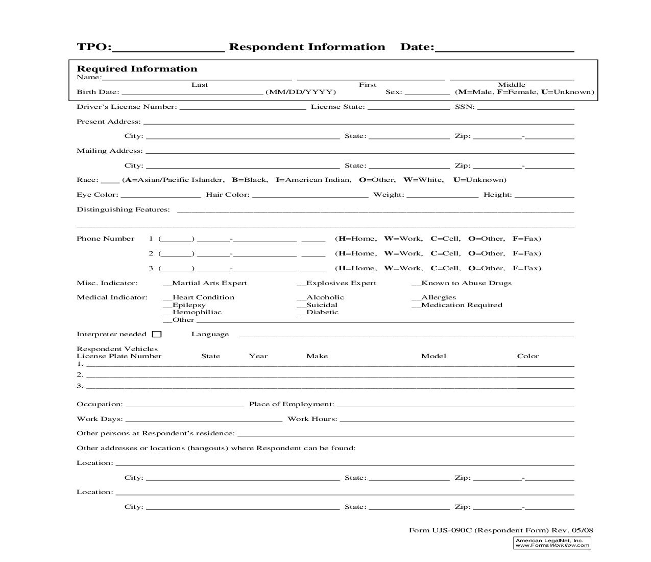 Respondent Information {UJS-090C} | Pdf Fpdf Doc Docx | South Dakota