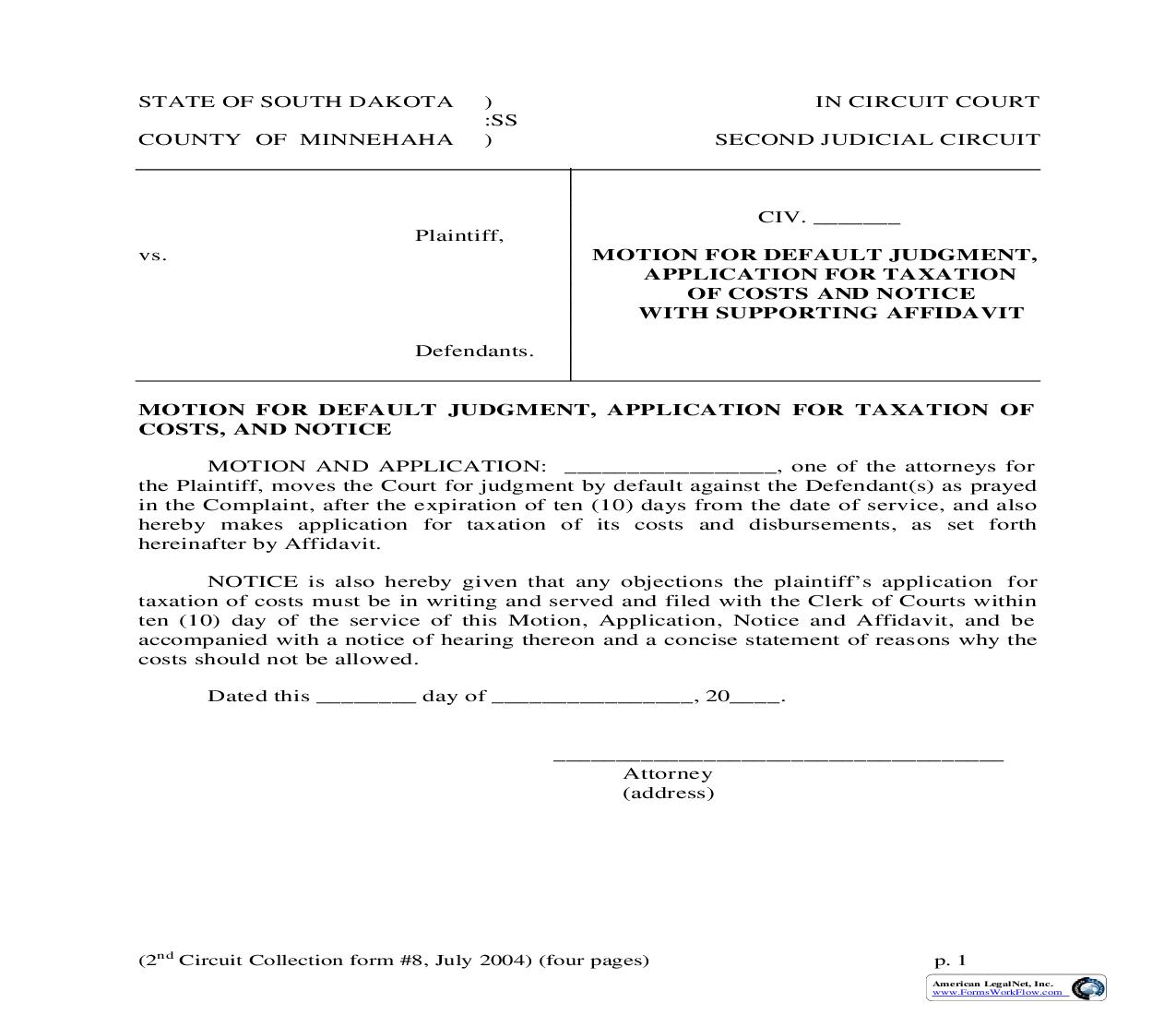 Motion For Default Judgment | Pdf Fpdf Doc Docx | South Dakota