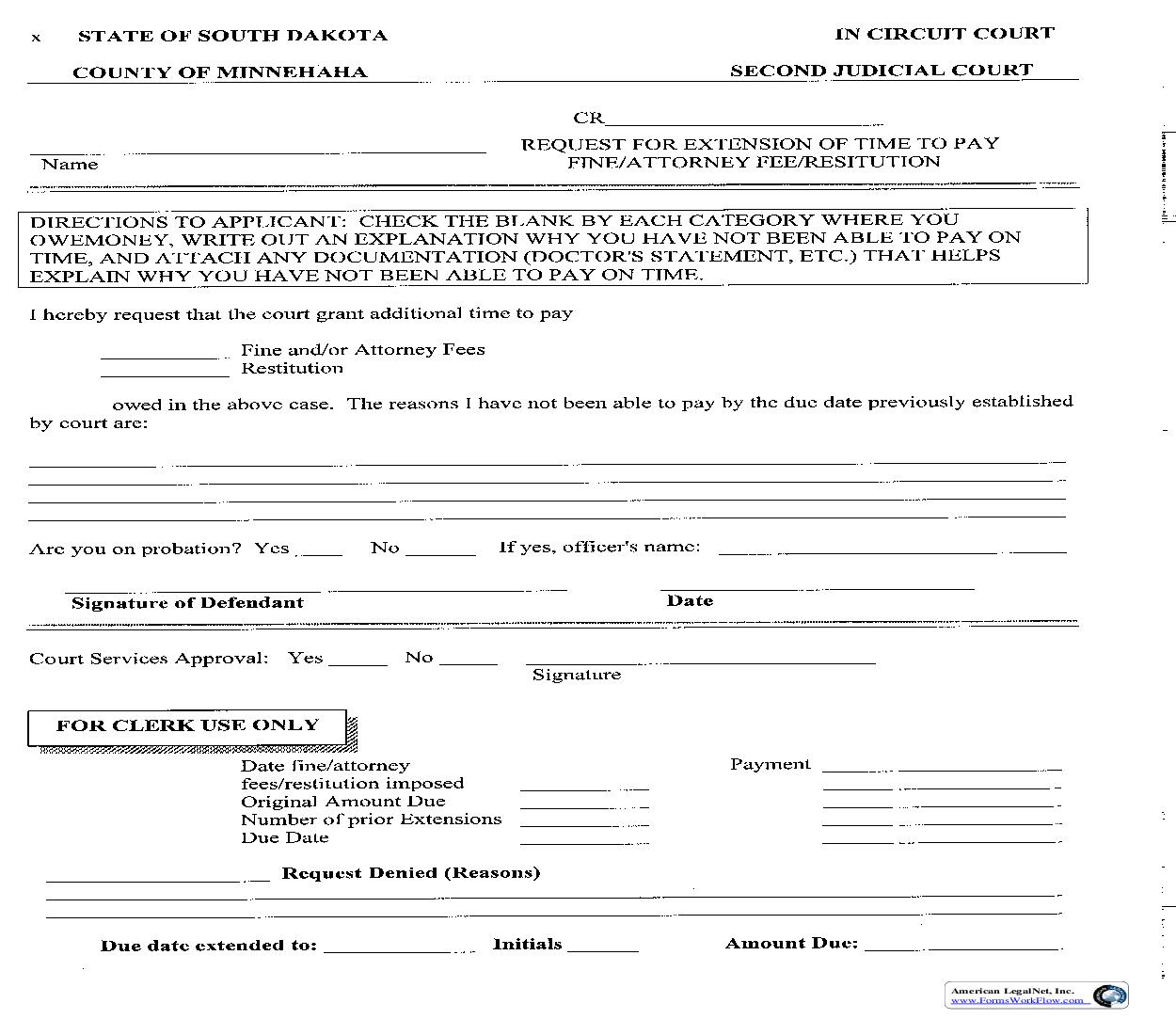 Payment Extension Request | Pdf Fpdf Doc Docx | South Dakota