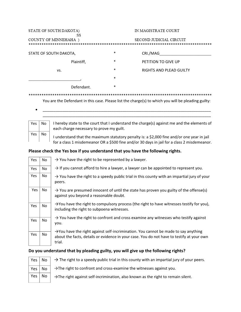 Plea Petition | Pdf Fpdf Doc Docx | South Dakota