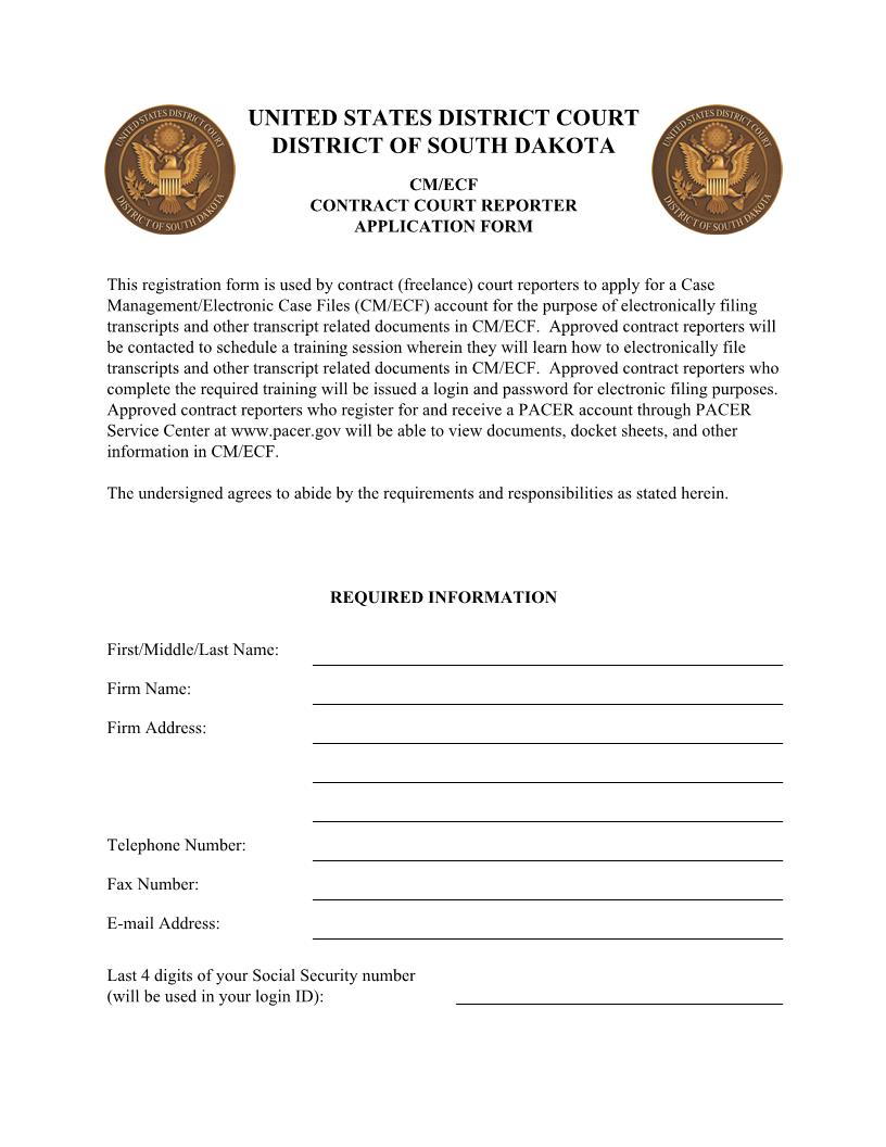 Court Reporter Application Form | Pdf Fpdf Docx | South Dakota