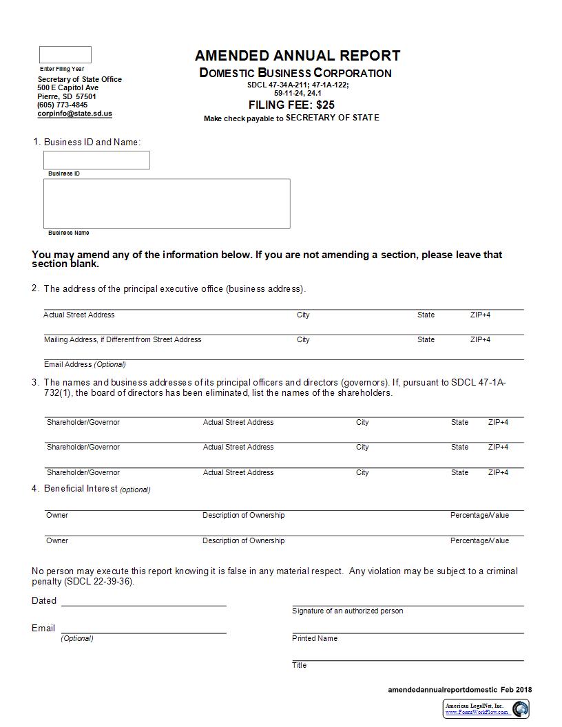 Amended Annual Report (Domestic Business Corp) | Pdf Fpdf Docx | South Dakota