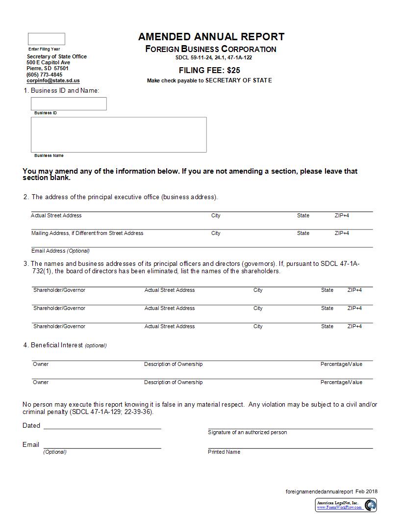 Amended Annual Report (Foreign Business Corp) | Pdf Fpdf Docx | South Dakota