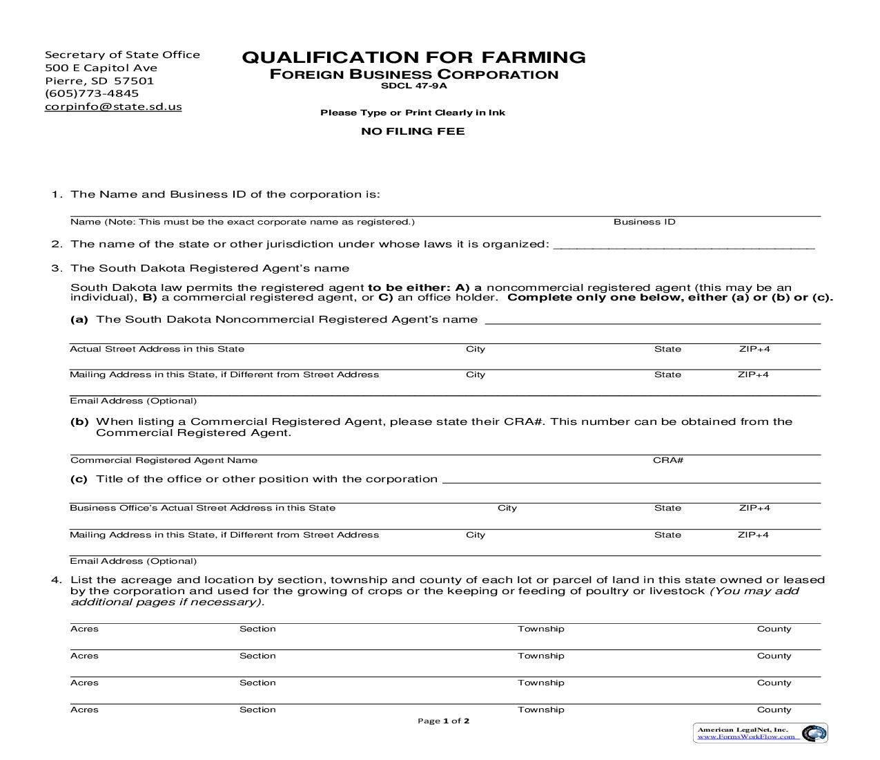 Qualification For Farming | Pdf Fpdf Doc Docx | South Dakota