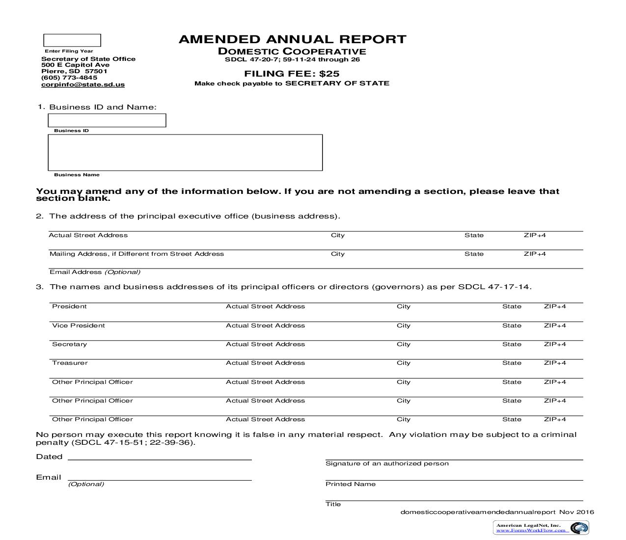 Amended Annual Report (Domestic Cooperative) | Pdf Fpdf Doc Docx | South Dakota