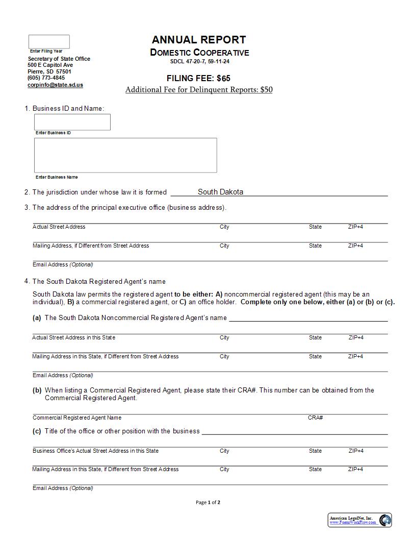 Annual Report (Domestic Cooperative) | Pdf Fpdf Docx | South Dakota