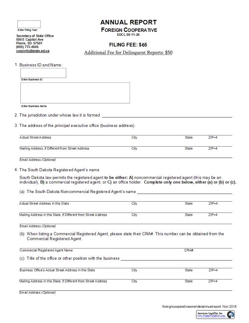 Annual Report (Foreign Cooperative) | Pdf Fpdf Docx | South Dakota