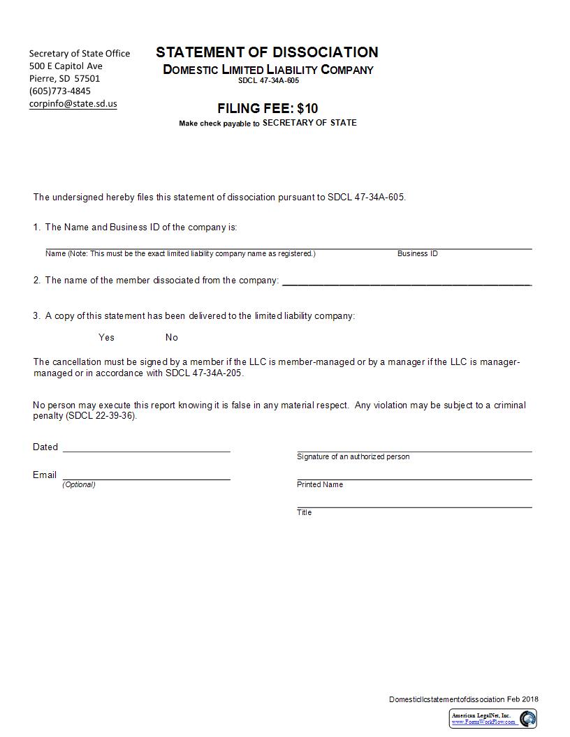 Statement Of Dissociation | Pdf Fpdf Docx | South Dakota