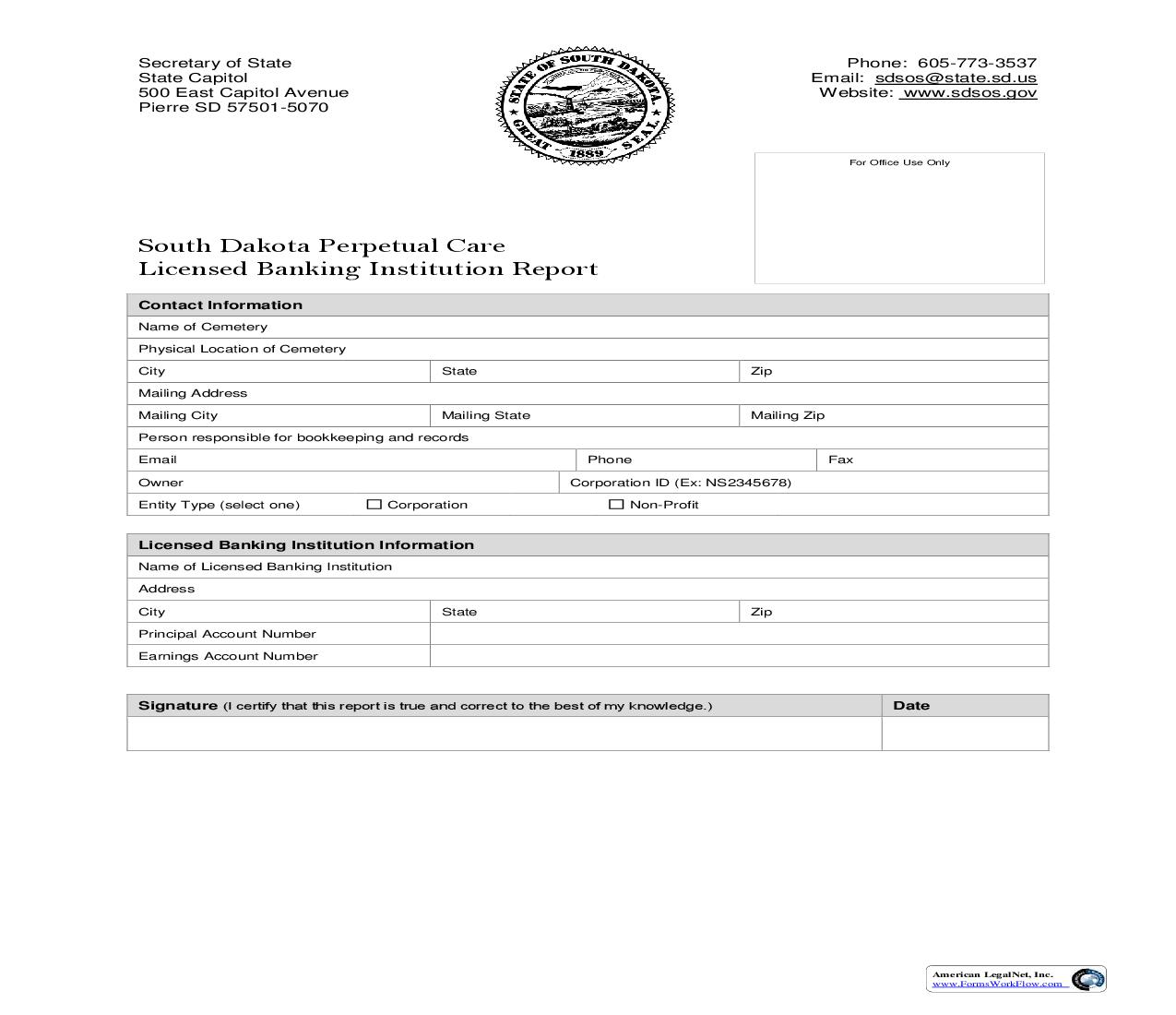 Perpetual Care Cemetary Licensed Banking Institution Report | Pdf Fpdf Doc Docx | South Dakota