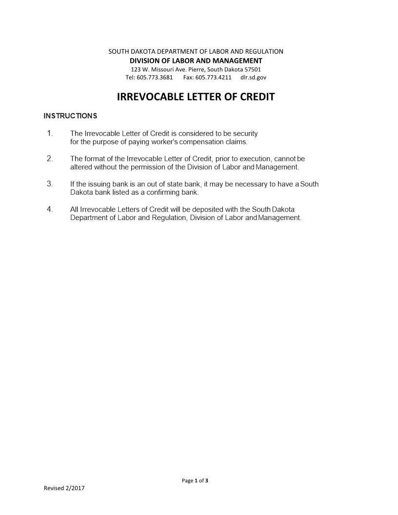 Irrevocable Letter Of Credit | Pdf Fpdf Doc Docx | South Dakota