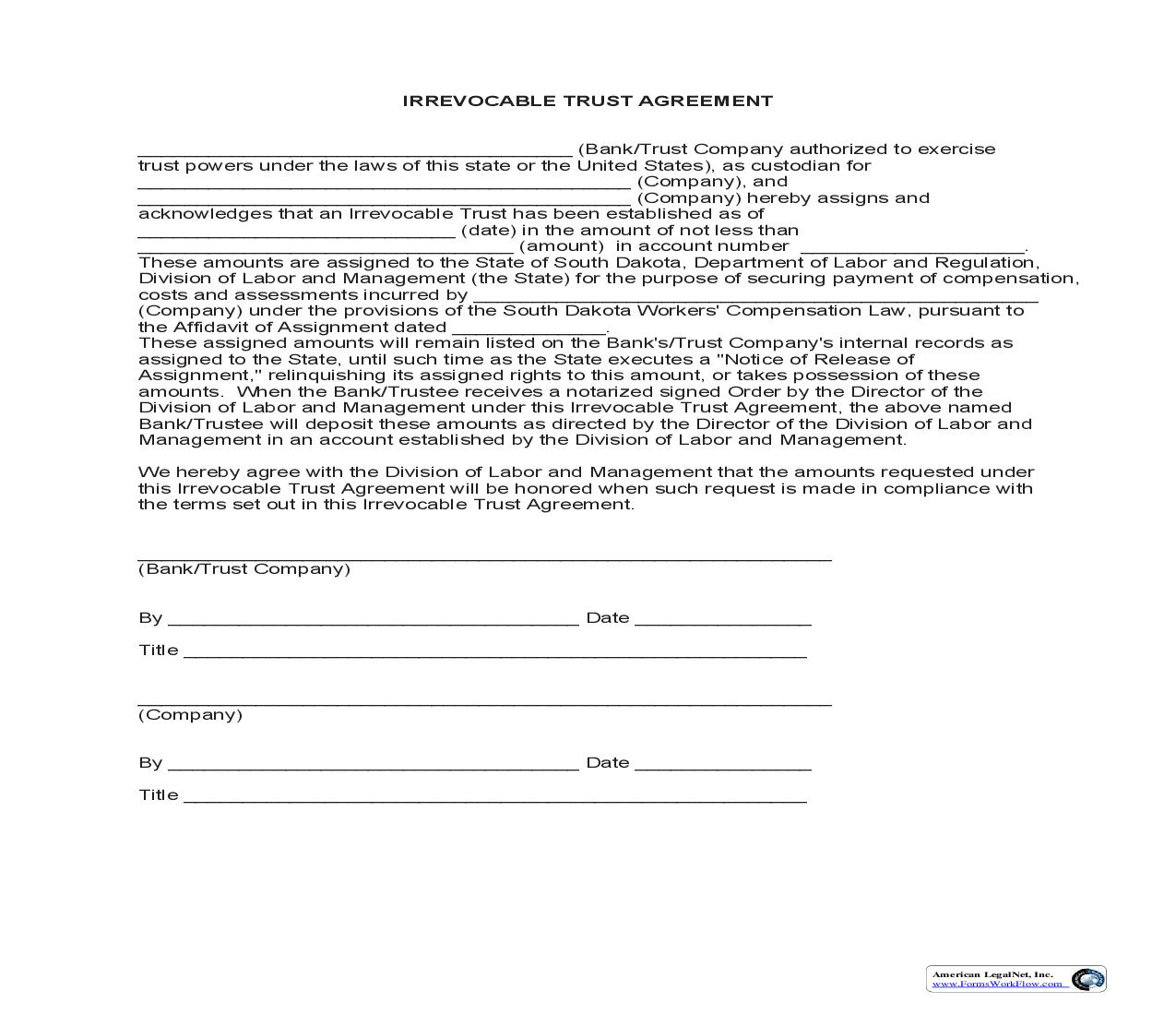 Irrevocable Trust Agreement | Pdf Fpdf Doc Docx | South Dakota