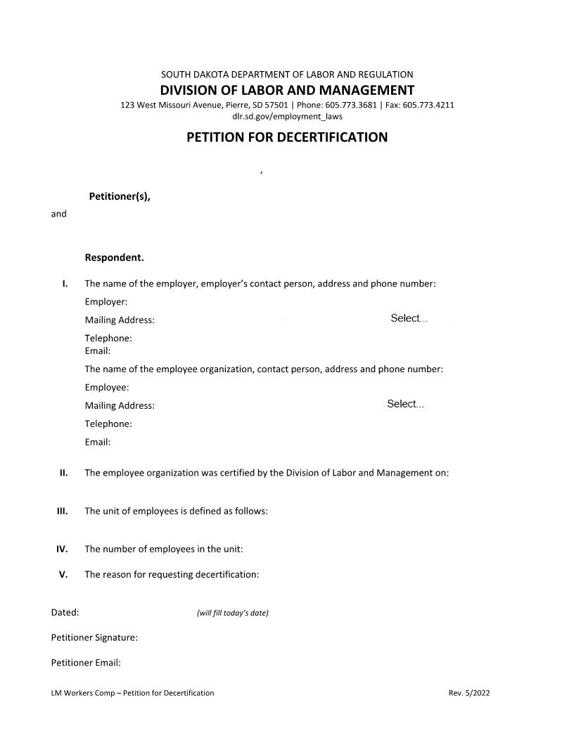 Petition For Decertification | Pdf Fpdf Doc Docx | South Dakota