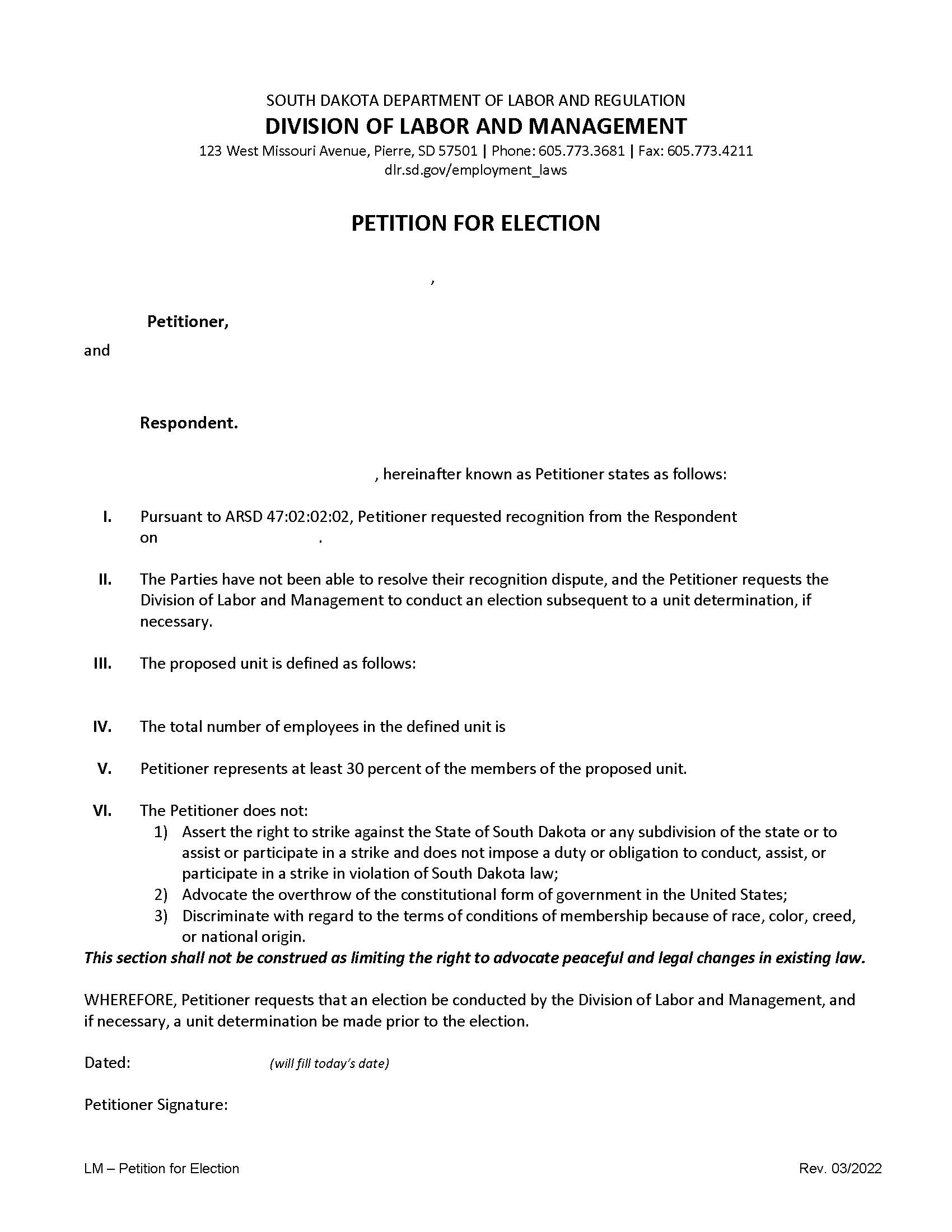 Petition For Election | Pdf Fpdf Doc Docx | South Dakota