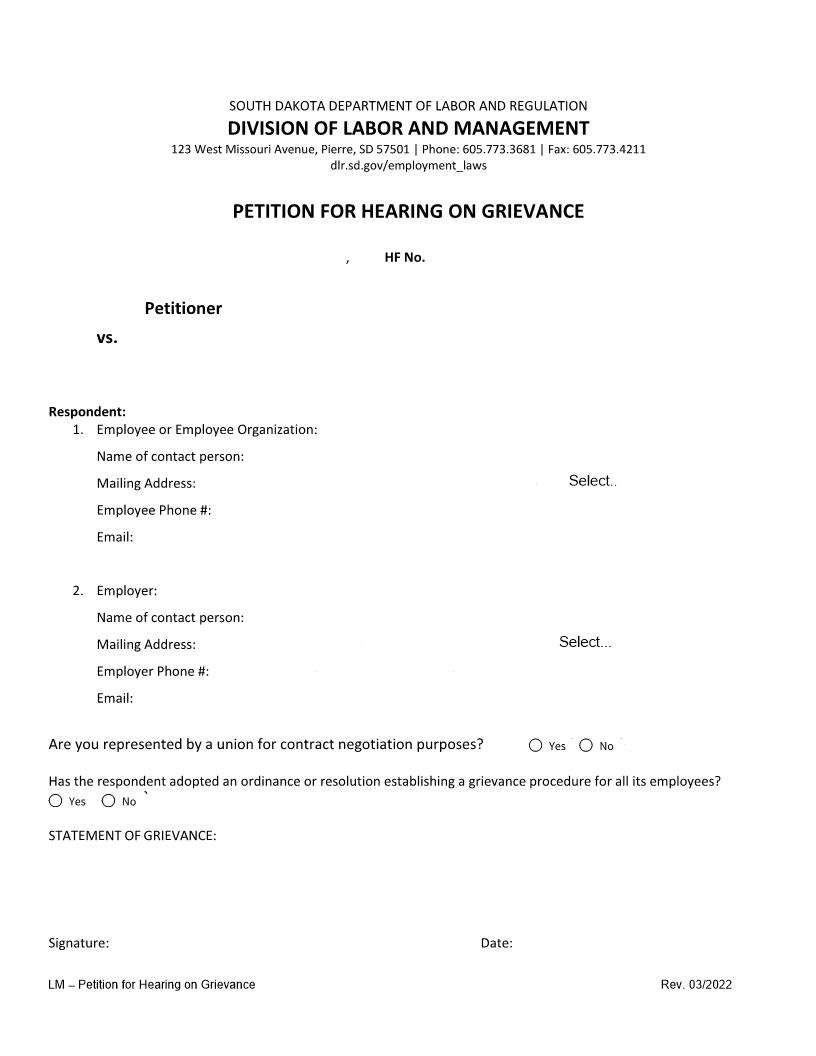 Petition For Hearing On Grievance | Pdf Fpdf Doc Docx | South Dakota