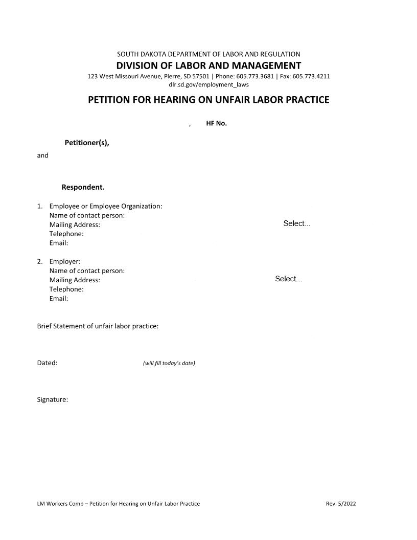 Petition For Hearing On Unfair Labor Practice | Pdf Fpdf Doc Docx | South Dakota