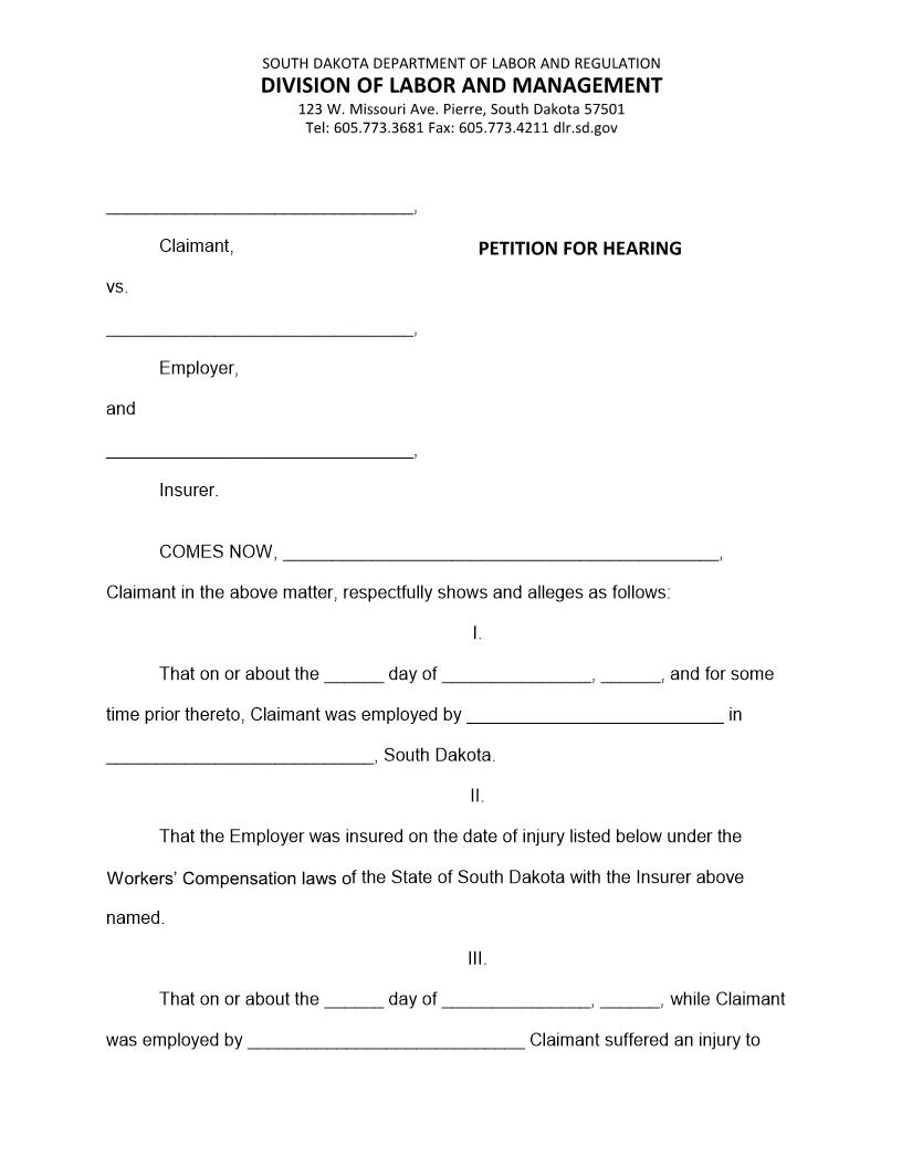 Petition For Hearing | Pdf Fpdf Doc Docx | South Dakota