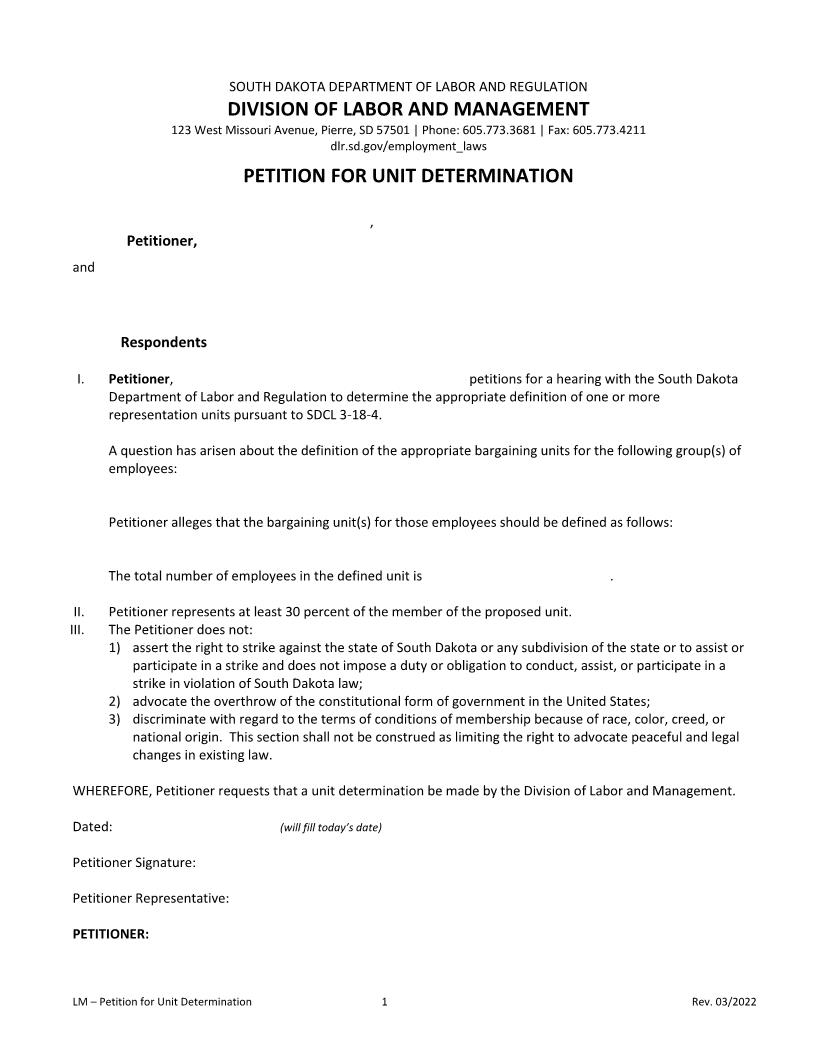 Petition For Unit Determination | Pdf Fpdf Doc Docx | South Dakota