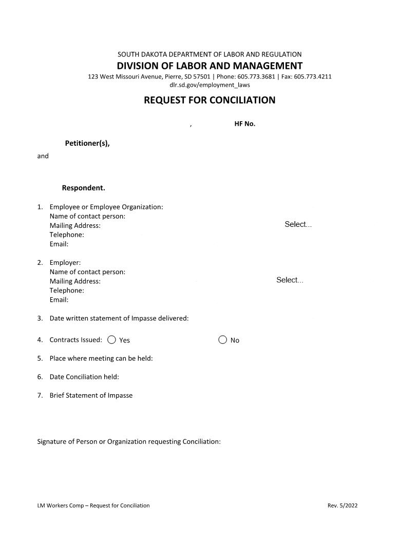Request For Conciliation | Pdf Fpdf Doc Docx | South Dakota