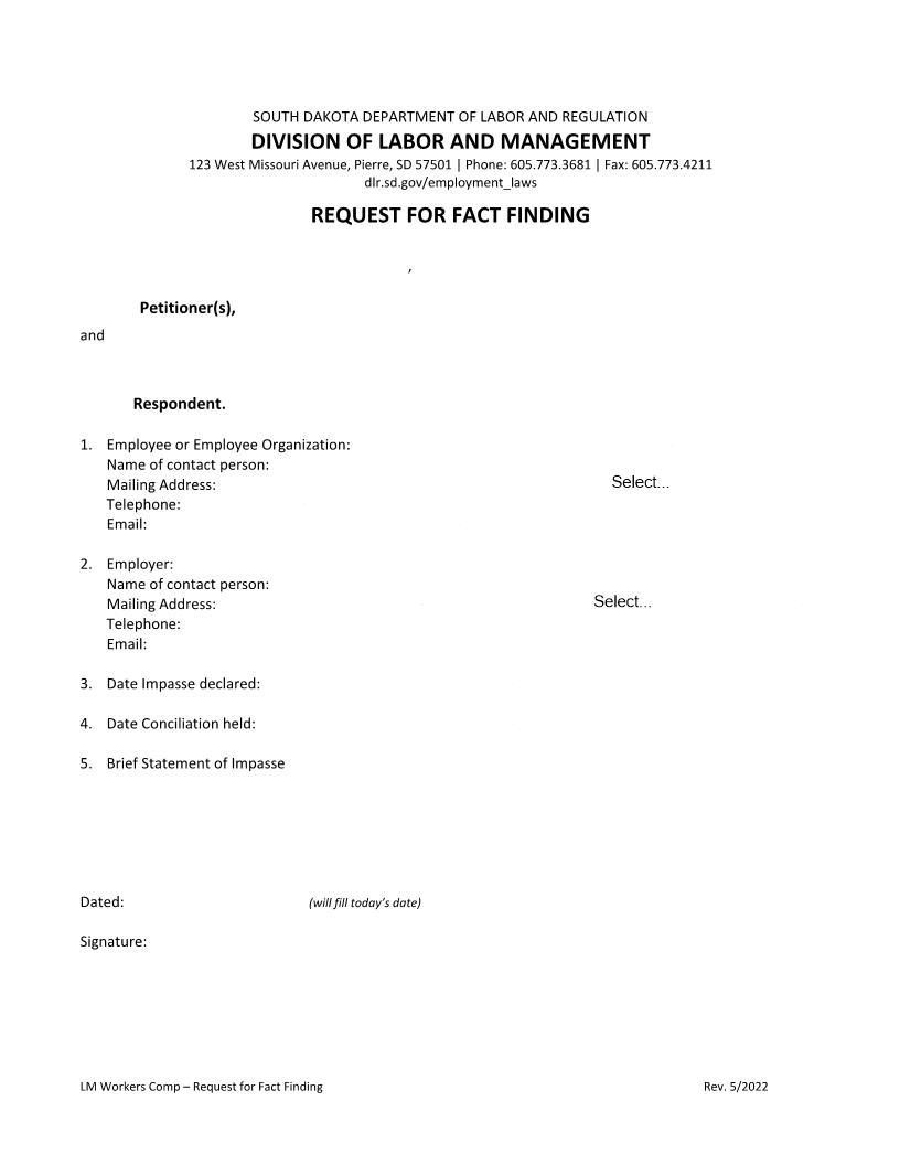 Request For Fact Finding | Pdf Fpdf Doc Docx | South Dakota