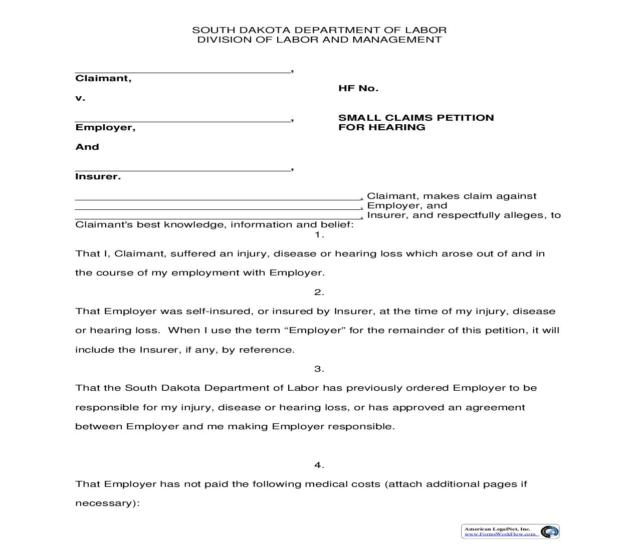 Small Claims Petition For Hearing | Pdf Fpdf Doc Docx | South Dakota