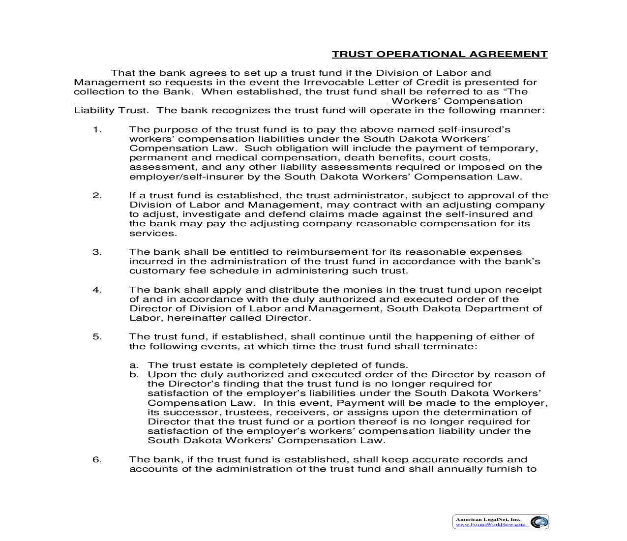 Trust Operational Agreement | Pdf Fpdf Doc Docx | South Dakota