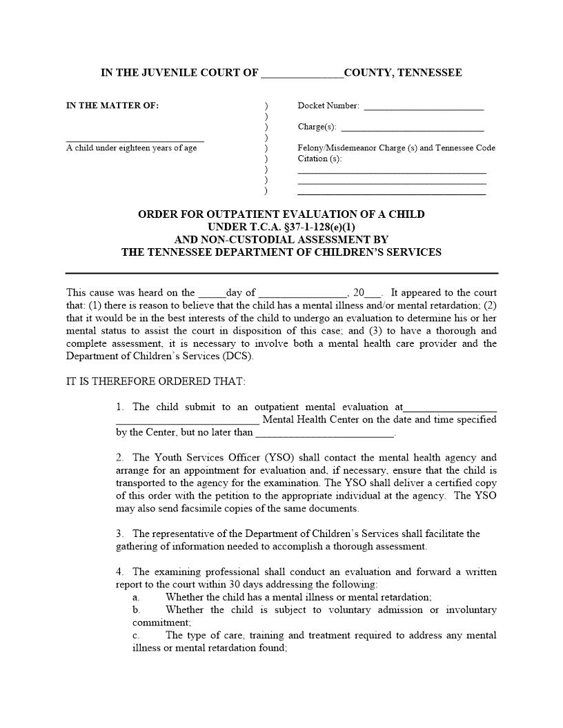 Order For Outpatient Evaluation | Pdf Fpdf Docx | Tennessee