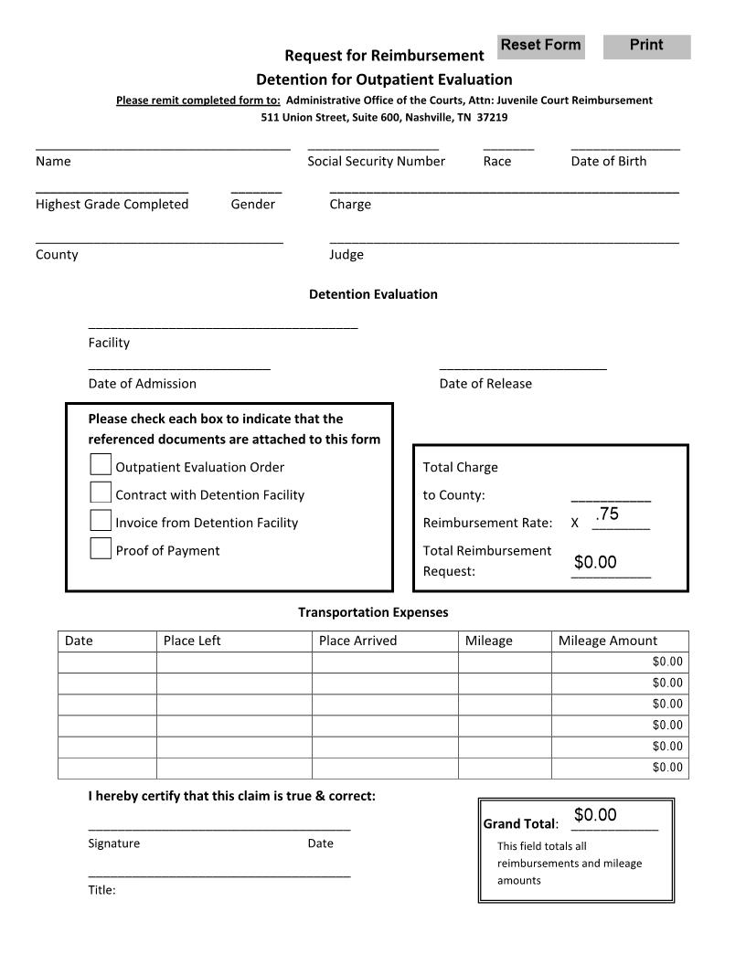Request For Reimbursement For Outpatient Evaluation | Pdf Fpdf Docx | Tennessee