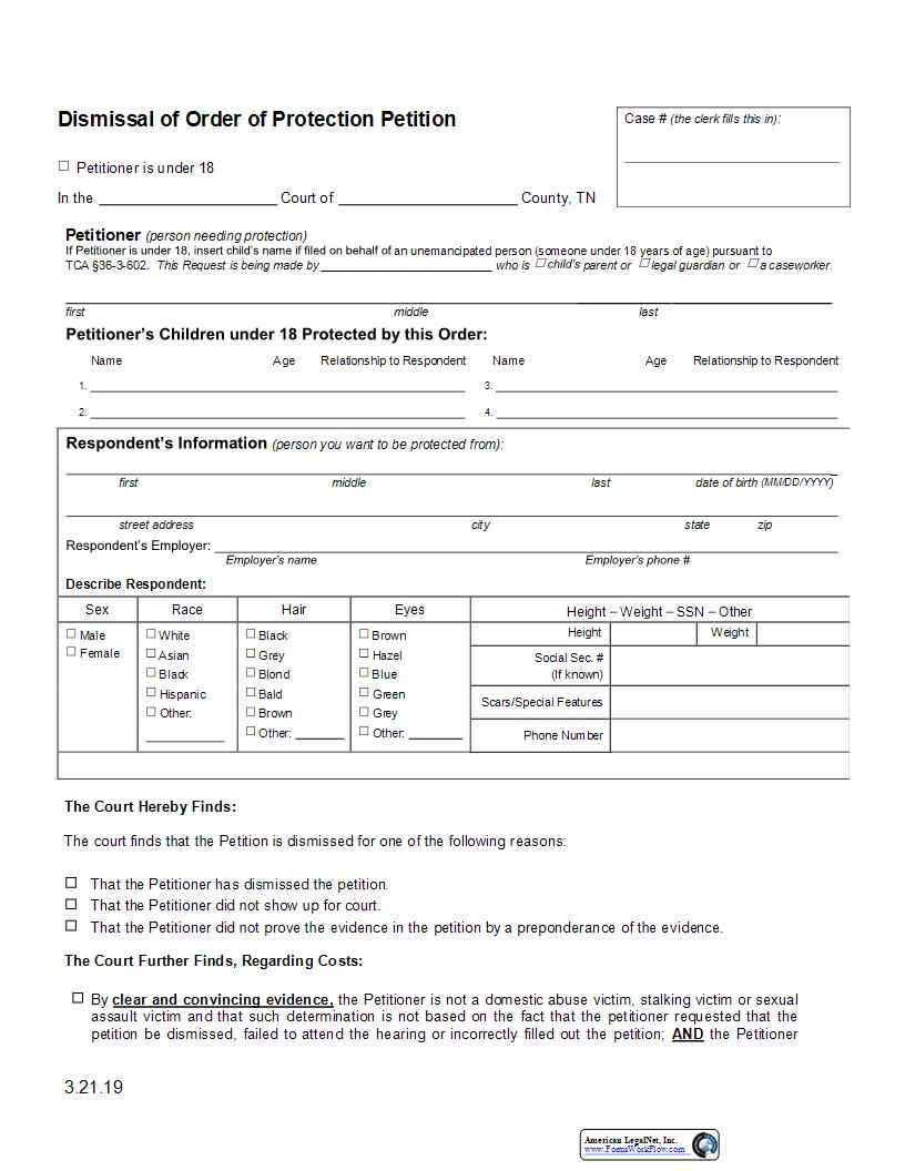 Dismissal Of Order Of Protection | Pdf Fpdf Docx | Tennessee