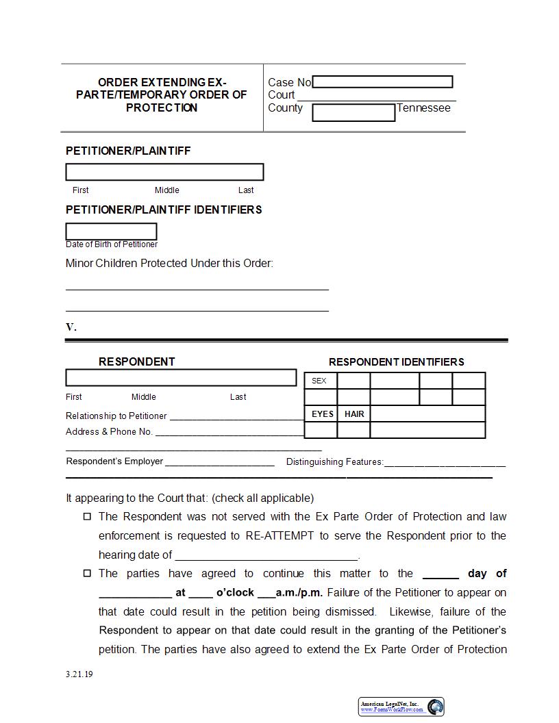 Order Extending Ex Parte Temp Order Of Protection | Pdf Fpdf Docx | Tennessee
