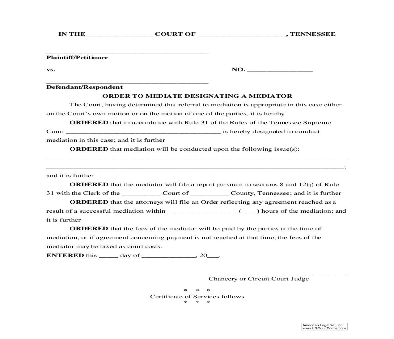 Order To Mediate Designating A Mediator | Pdf Fpdf Doc Docx | Tennessee