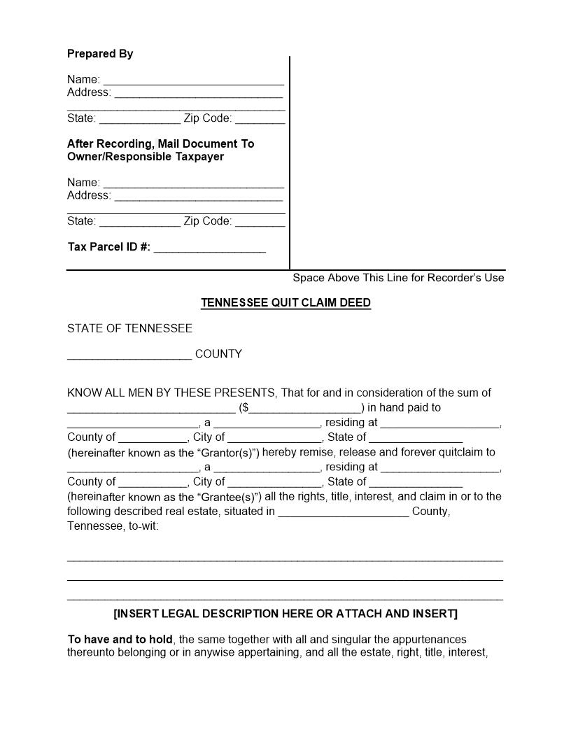 Quit Claim Deed | Pdf Fpdf Docx | Tennessee