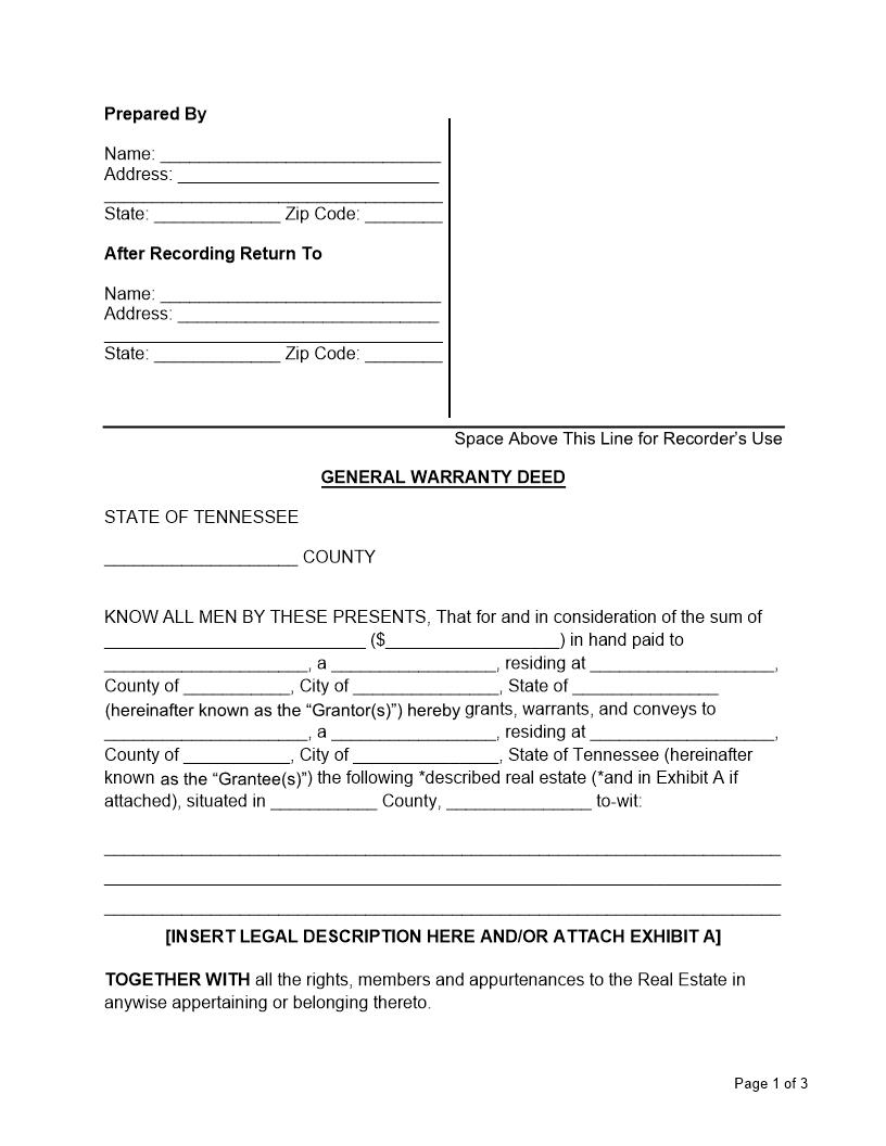 Warranty Deed | Pdf Fpdf Docx | Tennessee