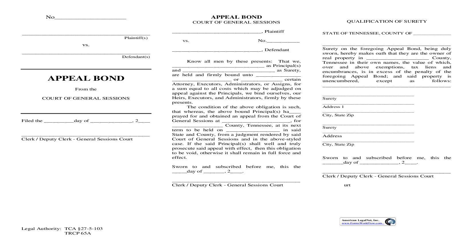 Appeal Bond Court Of General Sessions | Pdf Fpdf Doc Docx | Tennessee