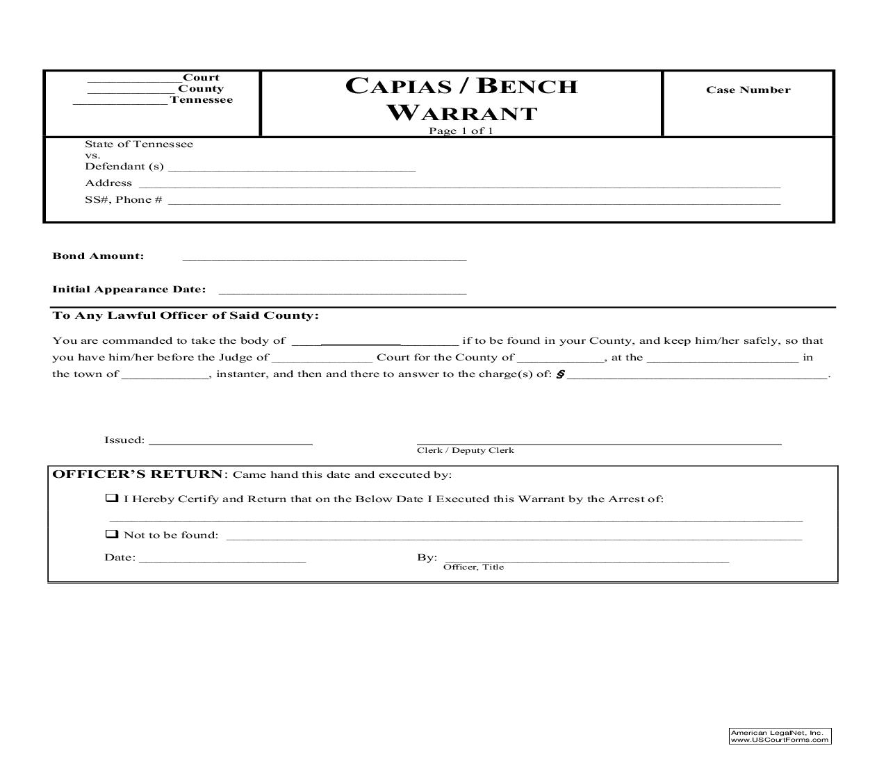 Capias - Bench Warrant | Pdf Fpdf Doc Docx | Tennessee