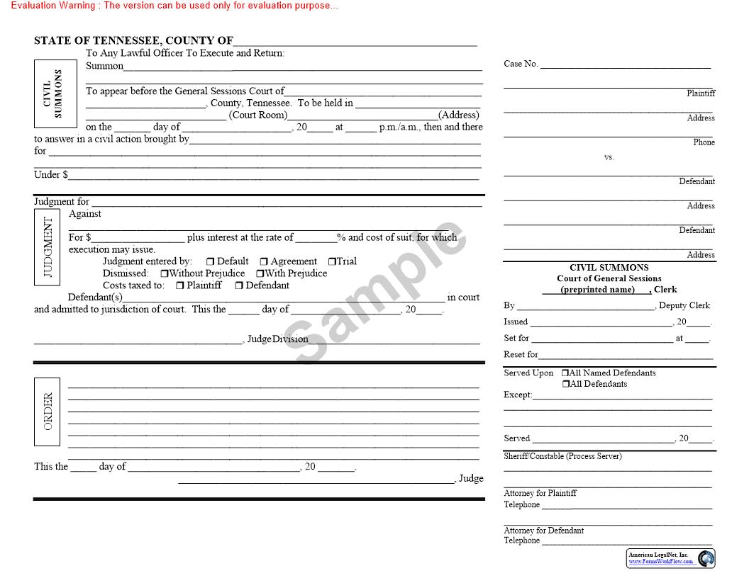 Civil Summons | Pdf Fpdf Doc Docx | Tennessee
