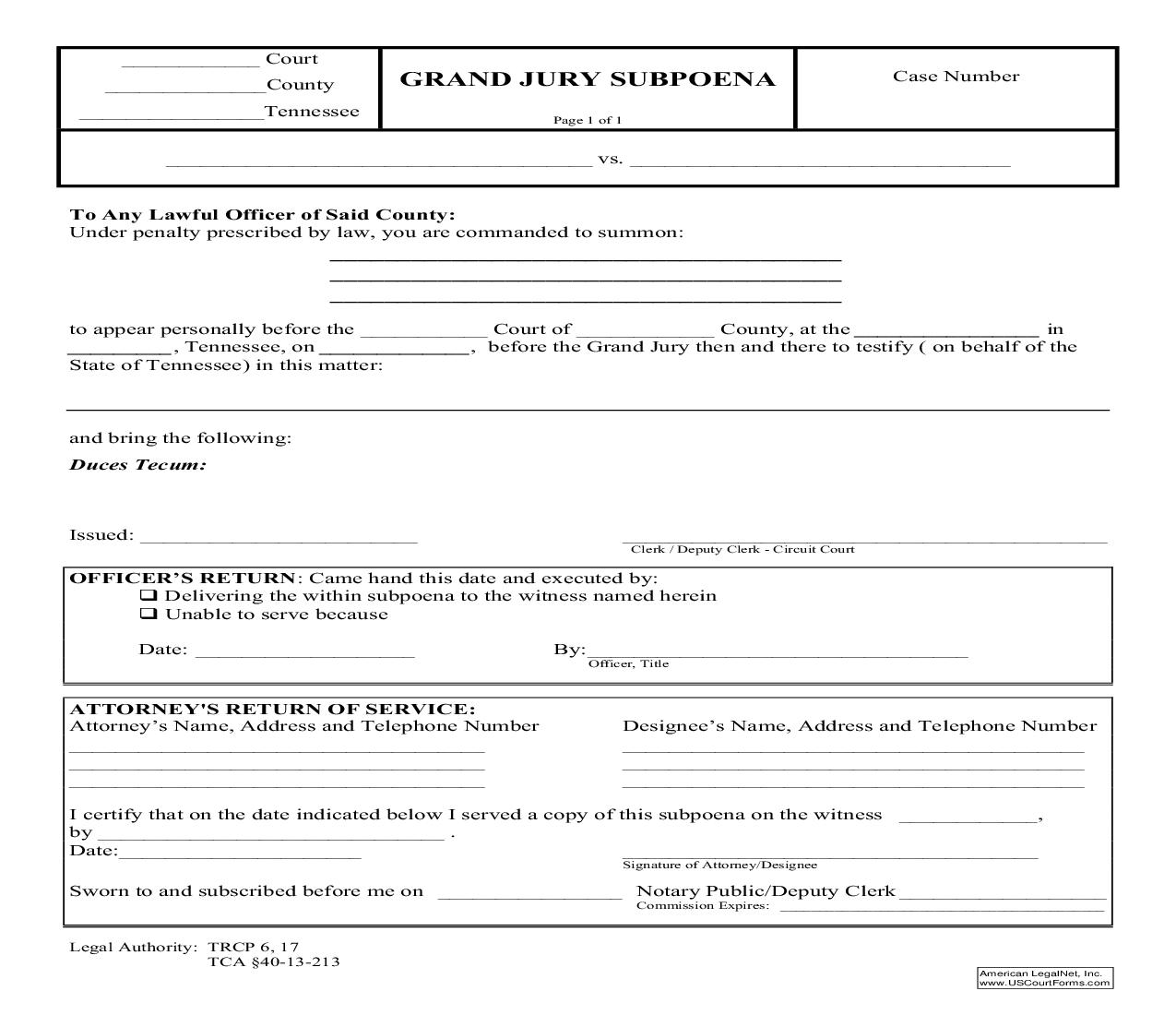 Grand Jury Subpoena | Pdf Fpdf Doc Docx | Tennessee