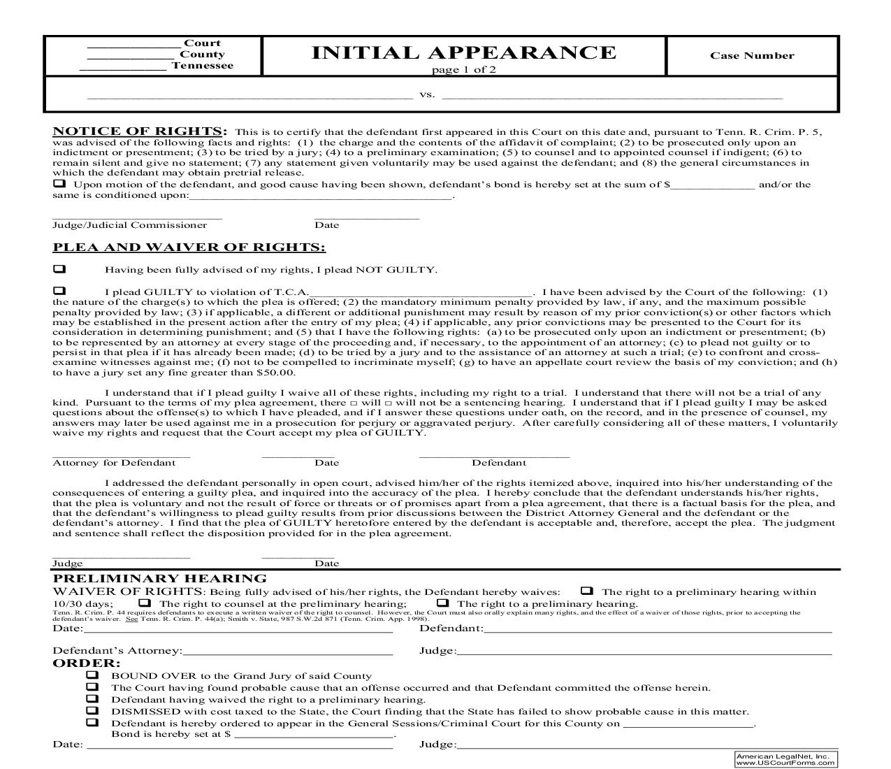 Initial Appearance | Pdf Fpdf Doc Docx | Tennessee