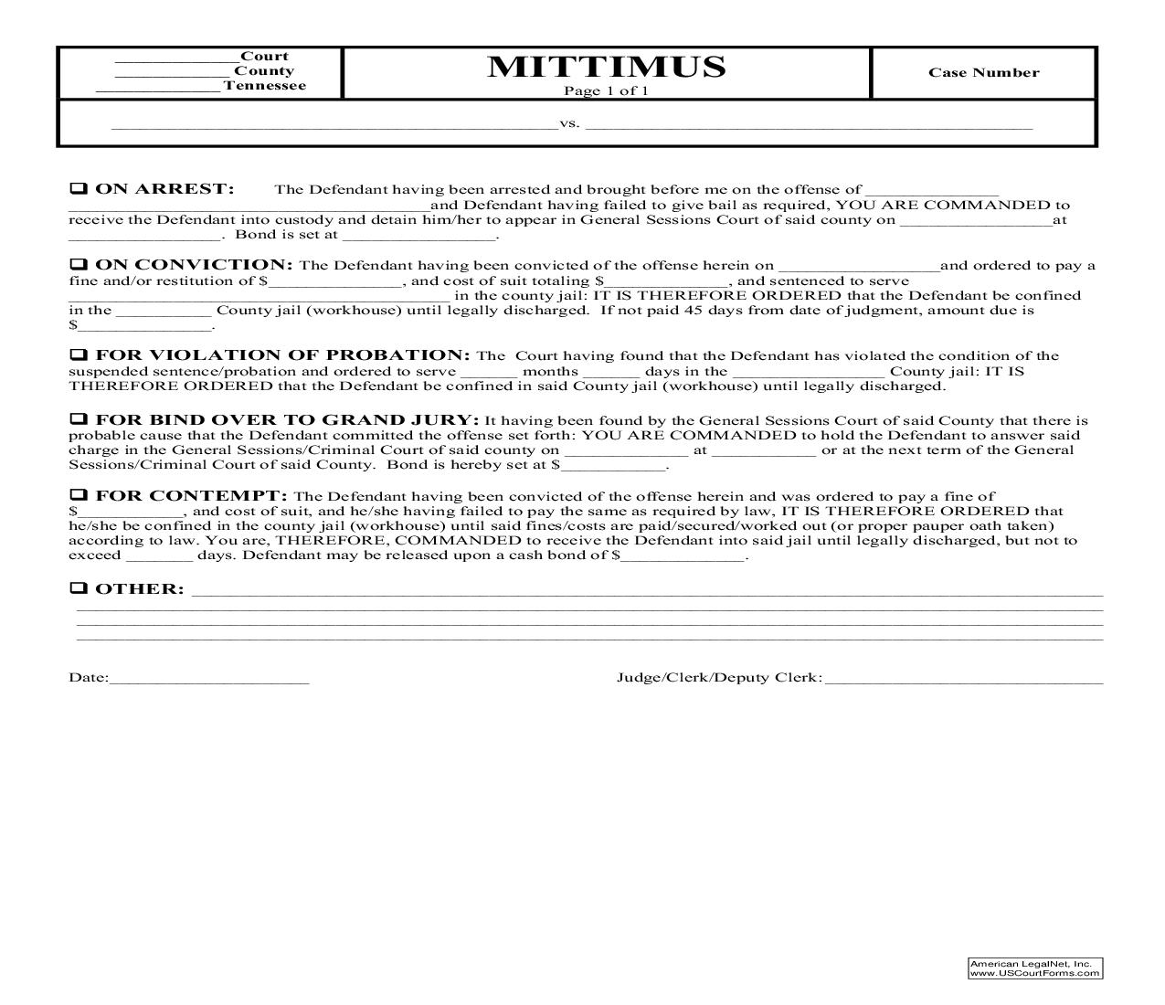 Mittimus | Pdf Fpdf Doc Docx | Tennessee