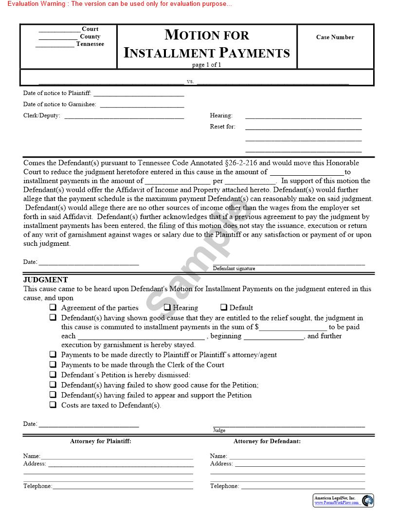 Motion For Installment Payments | Pdf Fpdf Doc Docx | Tennessee