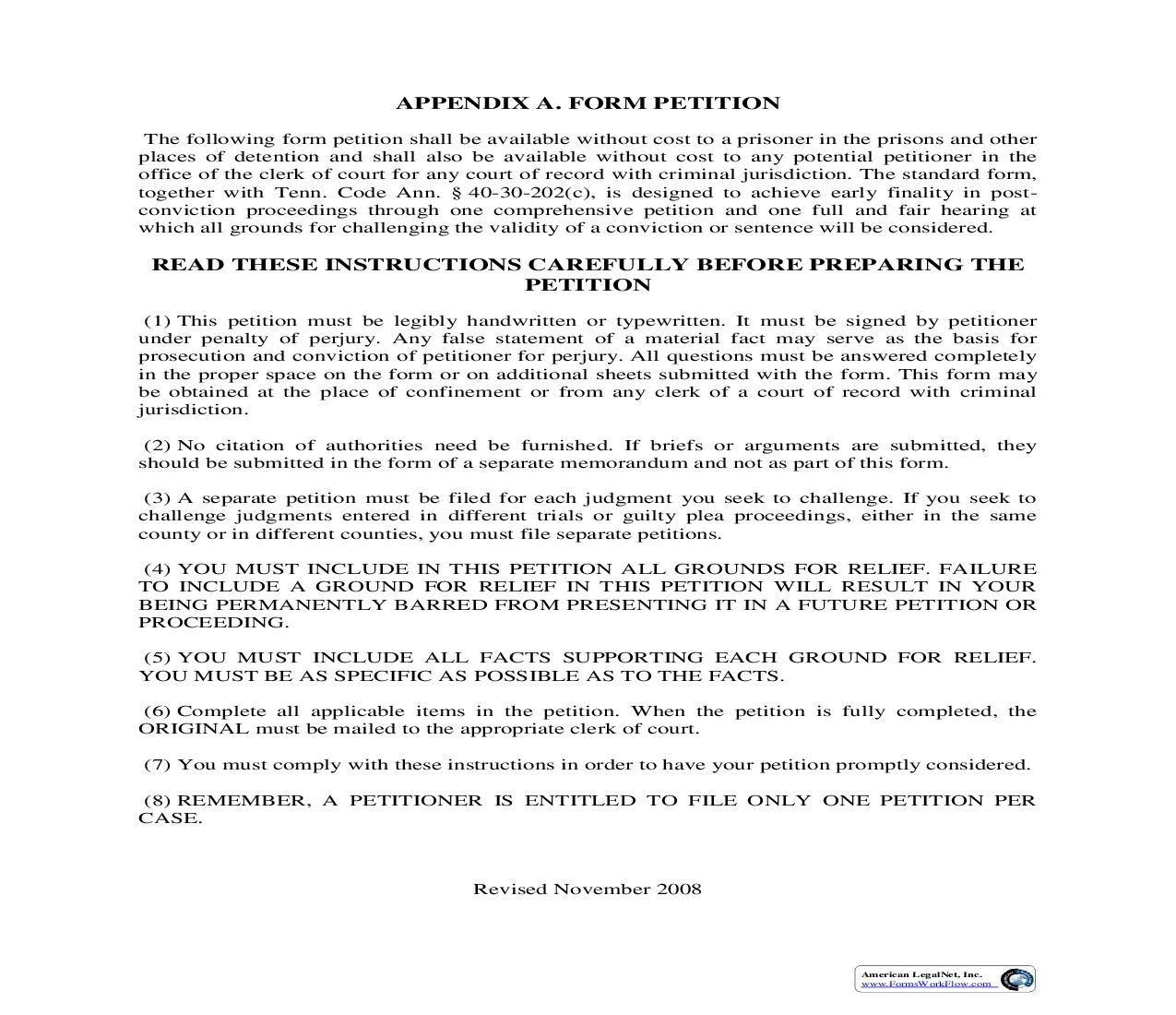 Petition For Relief From Conviction Or Sentence | Pdf Fpdf Doc Docx | Tennessee