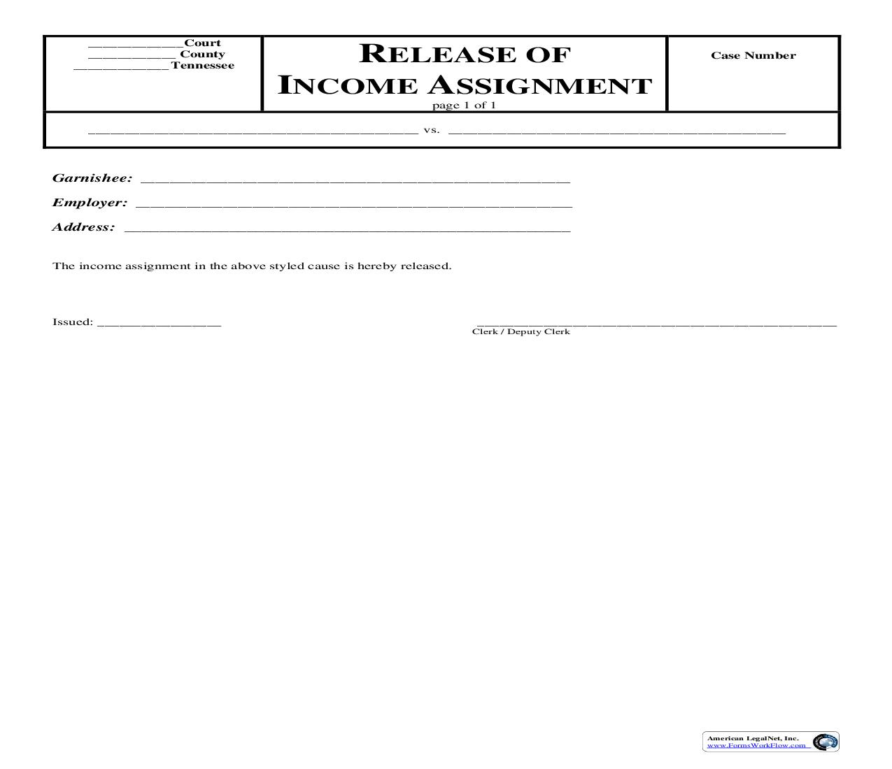 Release Of Income Assignment | Pdf Fpdf Doc Docx | Tennessee