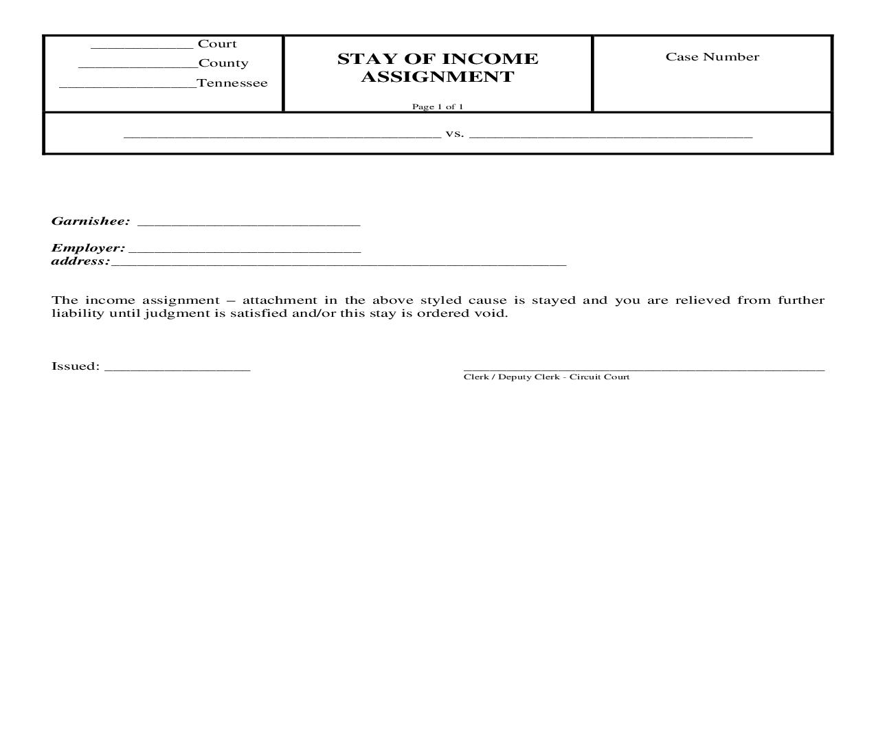 Stay Of Income Assignment | Pdf Fpdf Doc Docx | Tennessee