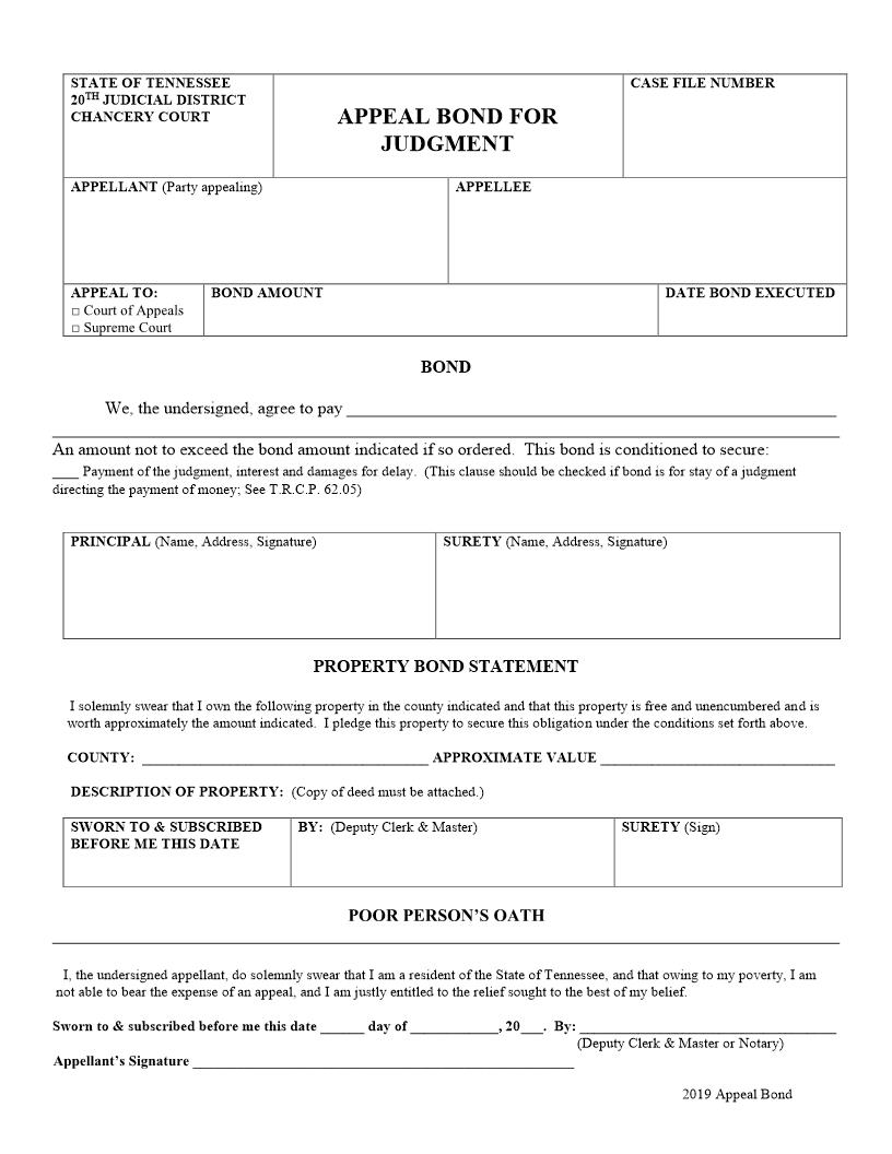 Appeal Bond | Pdf Fpdf Doc Docx | Tennessee