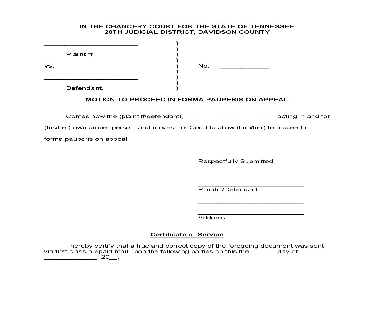 Motion To Proceed In Forma Pauperis On Appeal | Pdf Fpdf Doc Docx | Tennessee